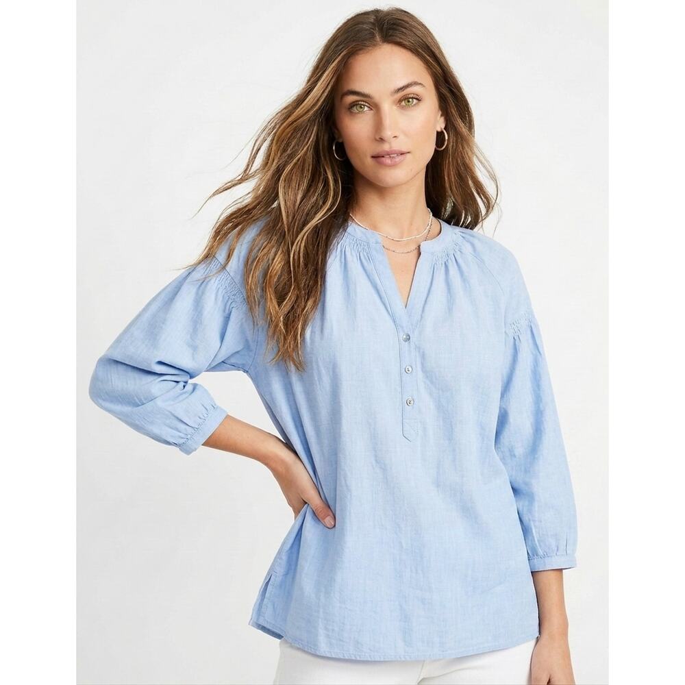 Tuckernuck Chambray Tunic Top Womens XL Blue 3/4 Long Sleeve Flowy Blouse